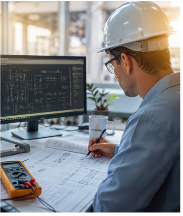 Engenheiro trabalhando em projetos elétricos